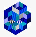 Abstract vector wallpaper with 3D isometric cubes blocks, geometric construction with blocks shapes and forms, op art low poly