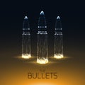 Abstract vector yellow background with glowing bullet. Cloud of shining points in the shape of a bullet.