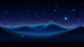 Abstract vectorized digital nighttime landscape with particles of colorful dots and stars on the horizon. AI generated.