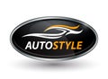 Abstract vehicle logo of chrome badge with sports car silhouette Royalty Free Stock Photo