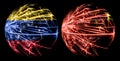 Abstract Venezuela, Venezuelan, China, Chinese sparkling flags, sport ball game concept isolated on black background