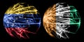 Abstract Venezuela, Venezuelan, Ivory Coast sparkling flags, sport ball game concept isolated on black background