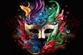 Abstract Venice Carnival Mask with Splashes of Liquid. Fun and Colorful Composition. Ai generated art