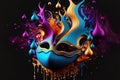 Abstract Venice Carnival Mask with Splashes of Liquid. Fun and Colorful Composition. Ai generated art