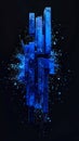 Abstract Vertical Blue Cubes Exploding Into Digital Particles Against Dark Background Royalty Free Stock Photo