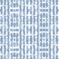 Abstract Vertical Mirrored Blue Jean Tie-Dye Shibori Stripes on Light Indigo Backrgound Vector Seamless Pattern