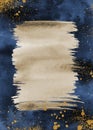 Abstract Vertical navy blue and gold hand painted watercolor background. Christmas Greeting card, wedding invitations