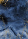 Abstract Vertical navy blue and gold mountains hand painted watercolor background. Winter Mountain landscape, christmas Royalty Free Stock Photo