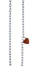 Abstract, vertical straight red heart shaped combination lock, Symbol valentine, happy, unhappy. Metal chain padlock. Creative