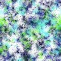 Abstract vibrant brush strokes, stars and galaxy imitation. Seamless pattern. Black, blue and green colors