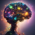 Abstract Vibrant Neural Network Brain with Glowing Energy Pathways