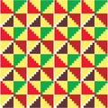 Ghana African tribal Kente cloth style vector seamless textile pattern, geometric nwentoma design in yellow, red, brown and green Royalty Free Stock Photo