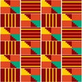 Ghana African tribal Kente cloth style vector seamless textile pattern, geometric nwentoma design in green Royalty Free Stock Photo