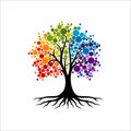 Abstract vibrant tree logo design, root vector - Tree of life logo design inspiration Royalty Free Stock Photo