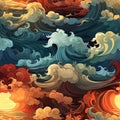 Abstract and vibrant wave pattern with dramatic skies (tiled)