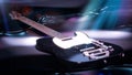 Abstract view of black electric guitar