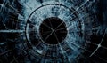 abstract digital illustration of a circular futuristic interface with complex geometric lines and shapes in dark blue and black to Royalty Free Stock Photo