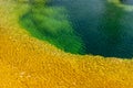 Abstract view of the colorful, famous Morning Glory pool hot spring in Yellowstone National Park USA