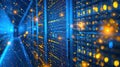 Server Room Data Center with Glowing Lights Connecting the Network for Cloud Computing Royalty Free Stock Photo