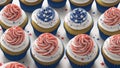 An Abstract View Of A Group Of Cupcakes With Red, White And Blue Frosting