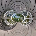 Abstract view of little planet transformation of spherical panorama 360 degrees. Spherical abstract aerial view on wooden bridge. Royalty Free Stock Photo