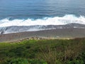 Abstract view of natural sea and beach curve lines over limestone