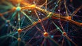 Neural network dynamics visualized with interconnecting nodes, synaptic patterns, and information flows - AI generated Royalty Free Stock Photo