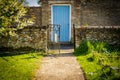 Abstract view of a newly painted blue door.