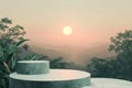 Abstract view of round concrete platform at sunrise