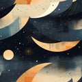 Abstract Vintage Acrylic Crescent Moons Seamless Tile AI Generated