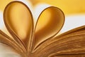 Abstract vintage background. Old book. An open book with a heart folded from folded sheets. Love education concept
