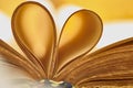 Abstract vintage background. Old book. An open book with a heart folded from folded sheets. Love education concept