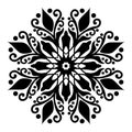 Black and white Mandala Vintage swirl Floral Center Design White Background. Royalty Free Stock Photo