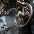 Abstract vintage industrial background featuring close up view of old steam locomotive controls Royalty Free Stock Photo