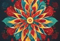 Abstract vintage sunlight of red yellow blue and green flowers background with a star in the center Carnival circus style for Royalty Free Stock Photo