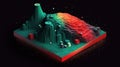 Abstract virtual isometric terrain with mountains. Slice of topographic ground with peaks. Generated AI.