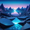 abstract virtual landscape with blue rocks and Surreal fantastic background with triangular