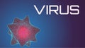 Abstract Virus Banner. Wireframe Cell Molecule with Red Inner Glow. Blue Gradient Background. White Virus Word Royalty Free Stock Photo