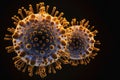 Abstract virus cell on a black background, representing the microscopic world of biology and the danger of contagious diseases