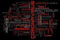 Red COVID-19 word cloud concept on black background Royalty Free Stock Photo