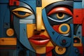 An abstract representation of a face with a striking geometric composition. AI generation