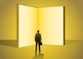 Abstract vision of a businessman standing in front of a huge book