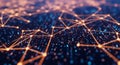 Abstract Network Of Glowing Orange Lines And Blue Dots On A Dark Background connection technology Royalty Free Stock Photo