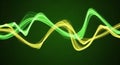 Abstract Swirling Green and Yellow Light Waves on a Dark Green Background flowing Royalty Free Stock Photo