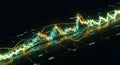Abstract visual of fluctuating graphs on a dark digital interface, displaying dynamic Royalty Free Stock Photo