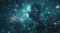 An abstract visual of a human silhouette filled with a galaxy of digital data points and interconnected networks