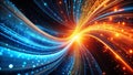 Abstract Visual Representation of Data Flow Orange and Blue Streams Symbolize Dynamic Binary Code in Silhouette