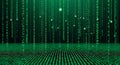 Abstract digital rain of green binary code falling on a numerical grid, technology background Royalty Free Stock Photo
