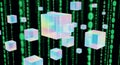 Digital Data Cubes Falling Through Binary Code Stream, Futuristic Technology Concept Royalty Free Stock Photo