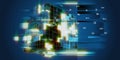 Abstract visualization analyze algorithm big group cubes data. Quantum virtual cryptography.  Virtual reality concept with Royalty Free Stock Photo